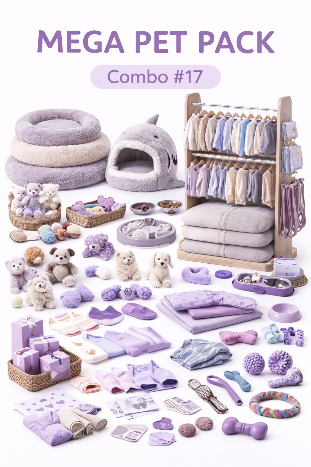 Mega Pet Pack – 50 Mixed Pieces (T-Shirts, Sweaters, Hoodies, Vests, Bandanas)