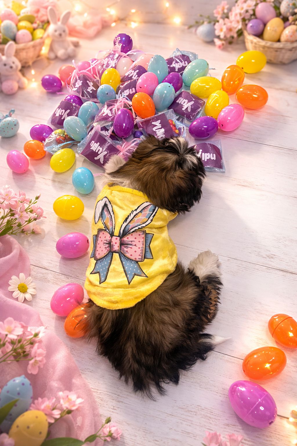 "Happy Easter" Celebration Tee: Vibrant Bunny Print Pet Shirt Puppy