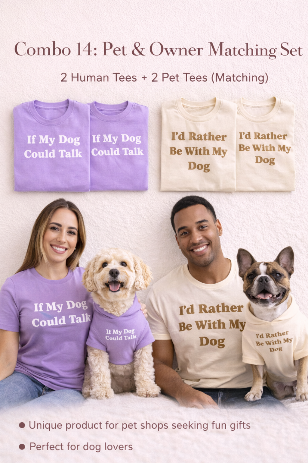 Pet & Owner Matching Set – 2 Human Tees + 2 Pet Tees (Matching)
