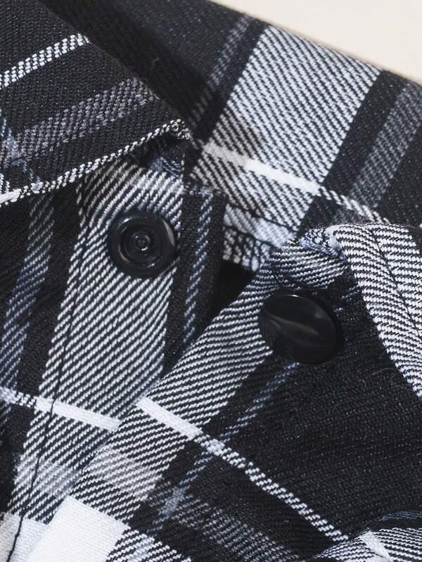 Gentleman’s Plaid Shirt: Black & White Tuxedo with Red Bowtie