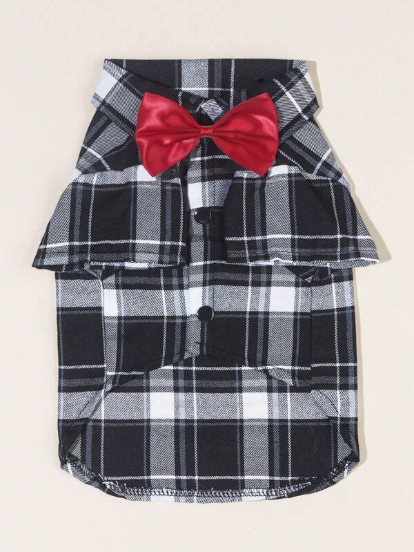 Gentleman’s Plaid Shirt: Black & White Tuxedo with Red Bowtie