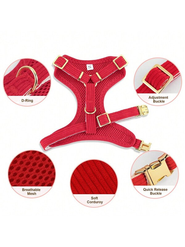 Luxury Corduroy Pet Set: Harness, Bowtie Collar & Leash Combo