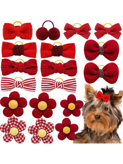 Pieces Classic Flower &amp; Bow Grooming Set: Elegant Pet Headbands