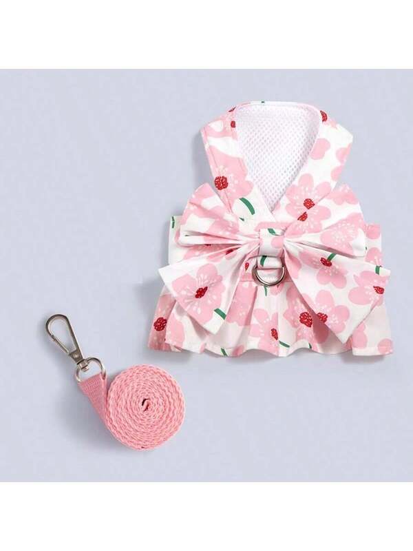 Princess style pet dress with leash (kittens/puppies), suitable for Munchkin, Ragdoll, Scottish Fold, Poodle, Samoyed, with built-in leash.