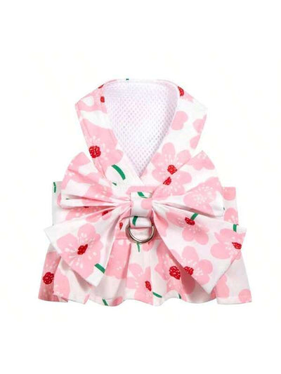 Princess Floral Harness Dress: Elegant Gown &amp; Matching Leash Set - Puppy & Kittie