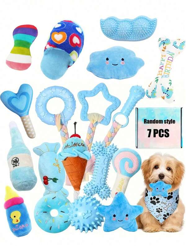 7-Piece Premium Puppy Play Set: Squeaky &amp; TPR Interactive Toys