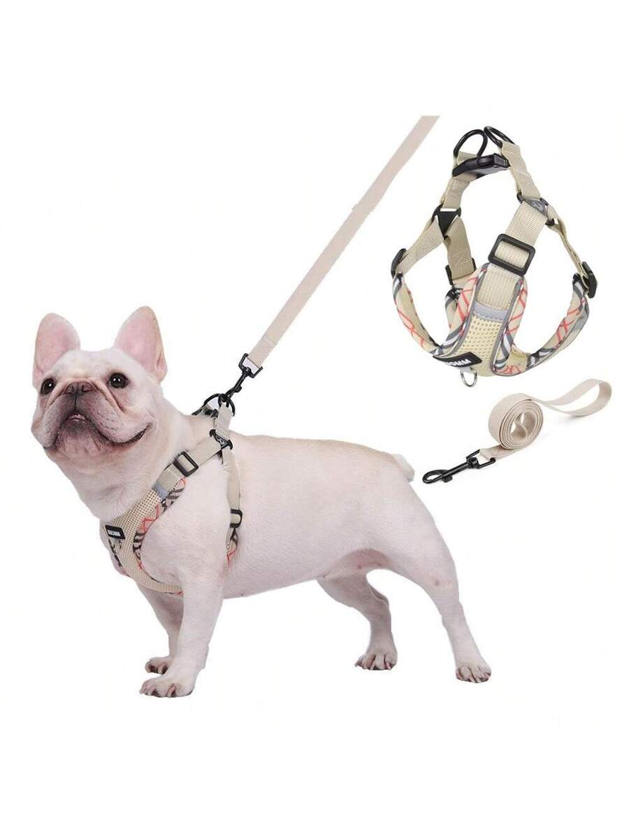 Fashion Print Dog Harness and Leash Set, Breathable Mesh with Reflective Details, Escape Proof and Comfortable for Small and Medium Dogs Like French Bulldogs, Durable Walking Gear for Outdoor Adventures, Essential Accessory for Stylish Walks