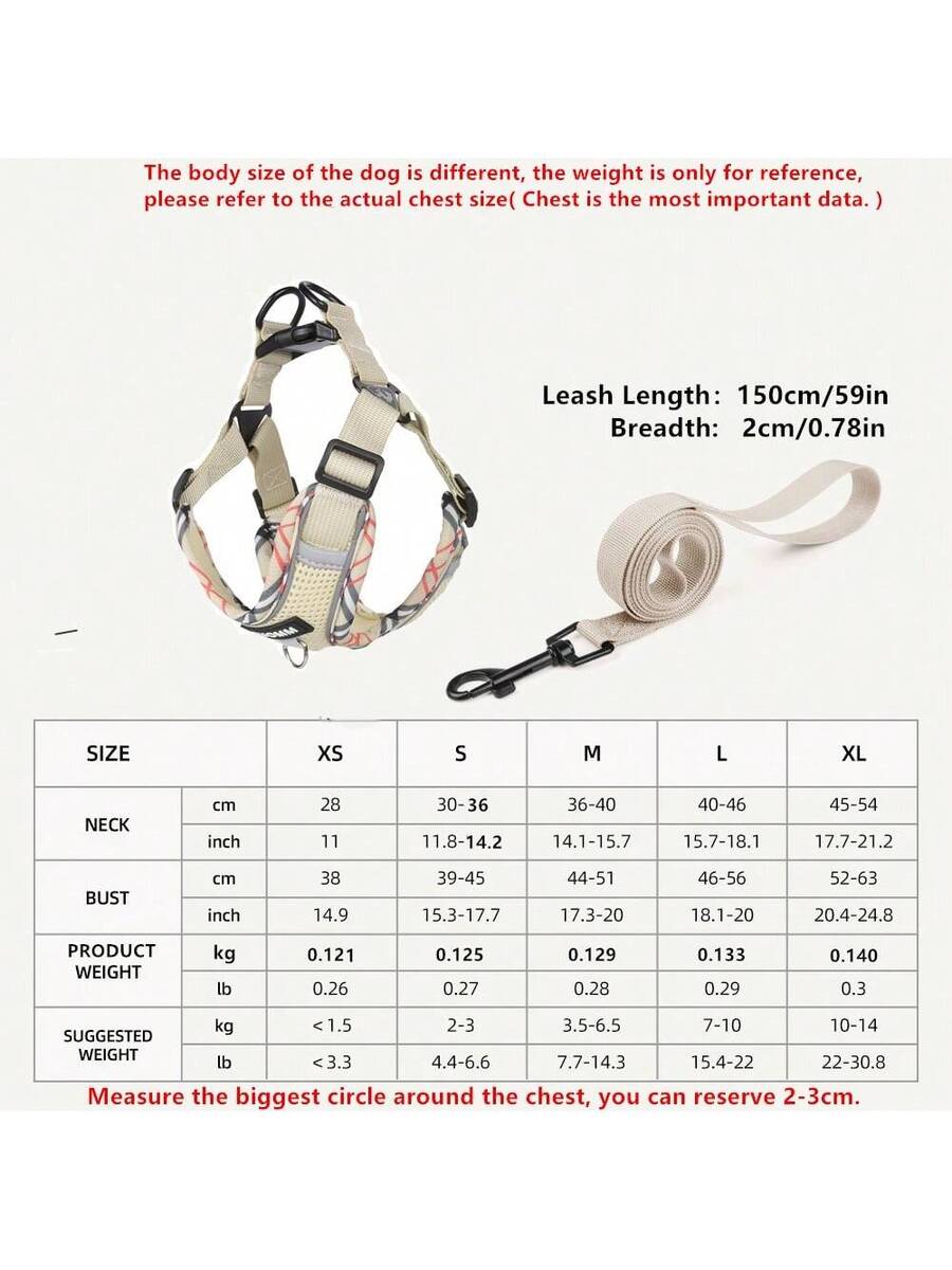 Fashion Print Dog Harness and Leash Set, Breathable Mesh with Reflective Details, Escape Proof and Comfortable for Small and Medium Dogs Like French Bulldogs, Durable Walking Gear for Outdoor Adventures, Essential Accessory for Stylish Walks