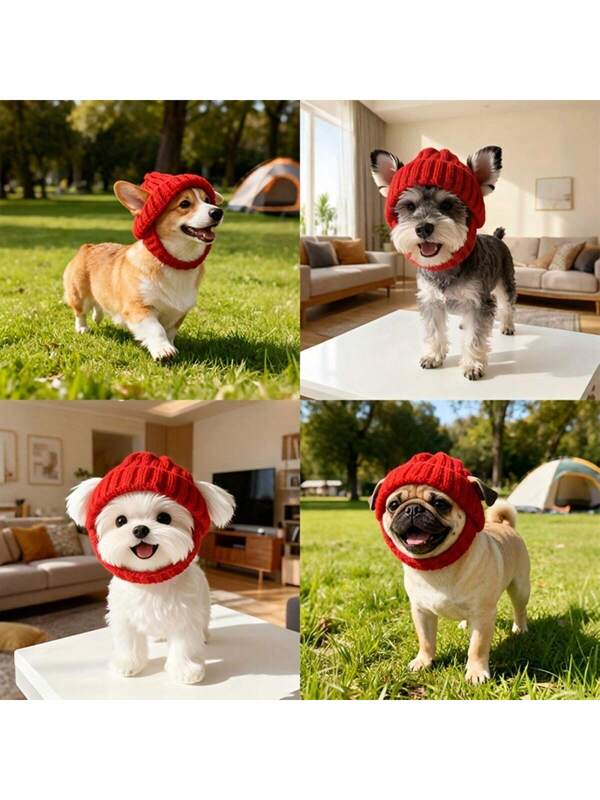 Knitted wool hat, Maltese dog headband with exposed ears to keep warm both outdoors and indoors.