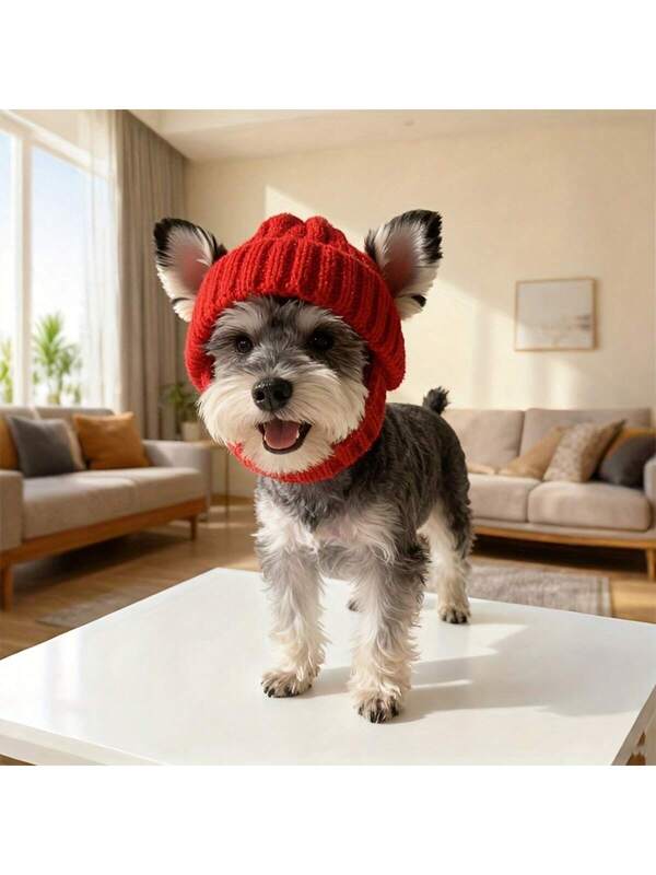 Knitted wool hat, Maltese dog headband with exposed ears to keep warm both outdoors and indoors.