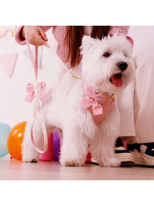 Luxury Corduroy Pet Set: Harness, Bowtie Collar & Leash Combo