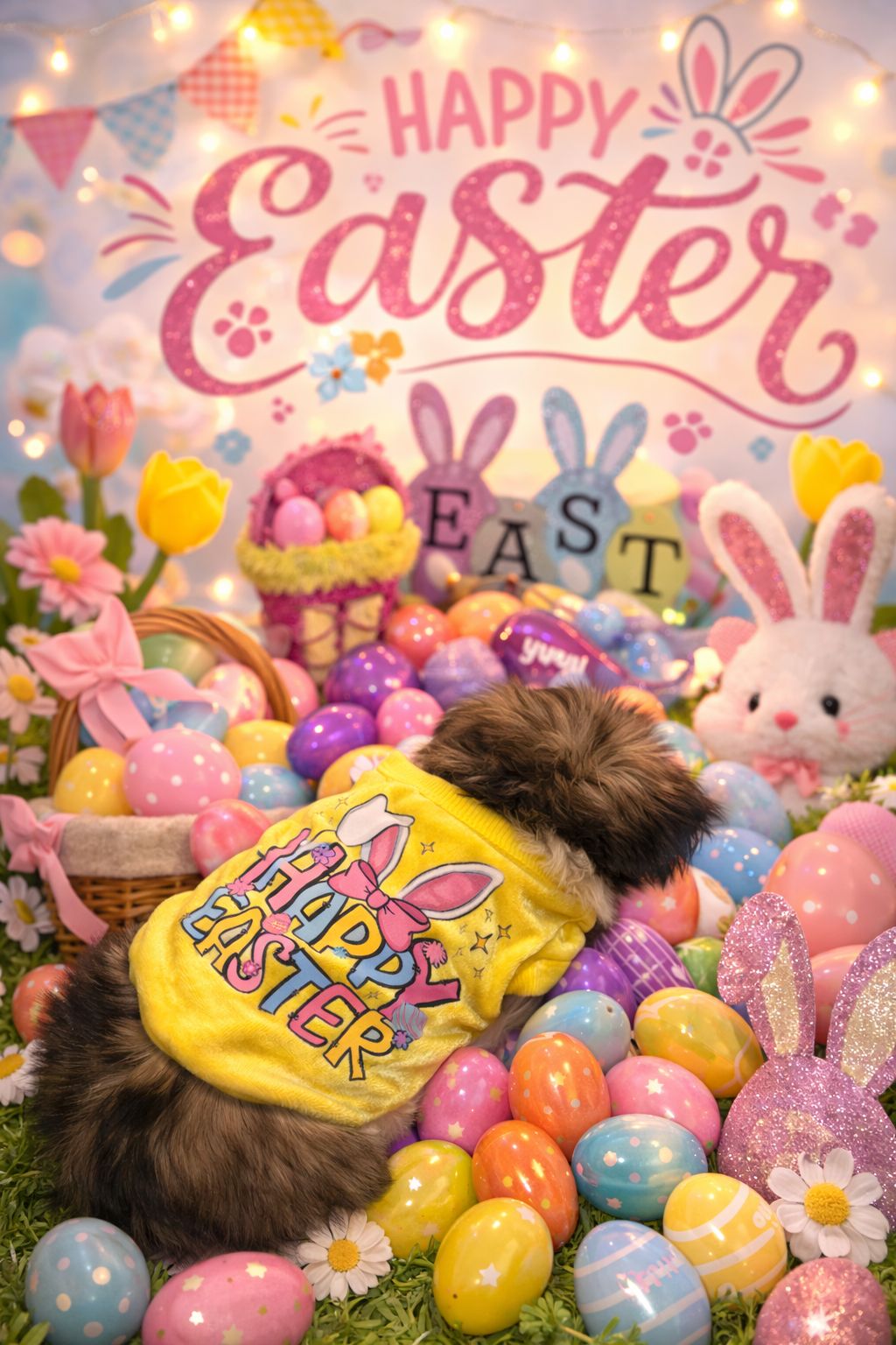 "Happy Easter" Celebration Tee: Vibrant Bunny Print Pet Shirt Puppy