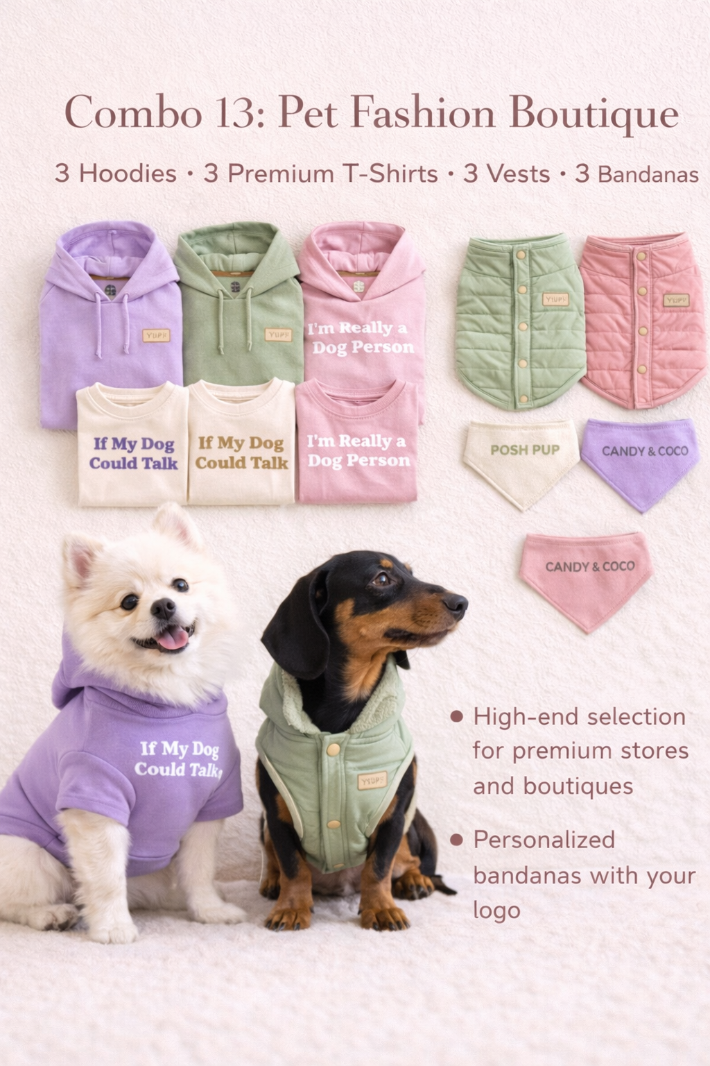 Pet Fashion Boutique – 3 Hoodies, 3 Premium Tees, 3 Vests & 3 Bandanas