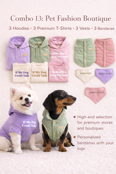 Pet Fashion Boutique – 3 Hoodies, 3 Premium Tees, 3 Vests & 3 Bandanas