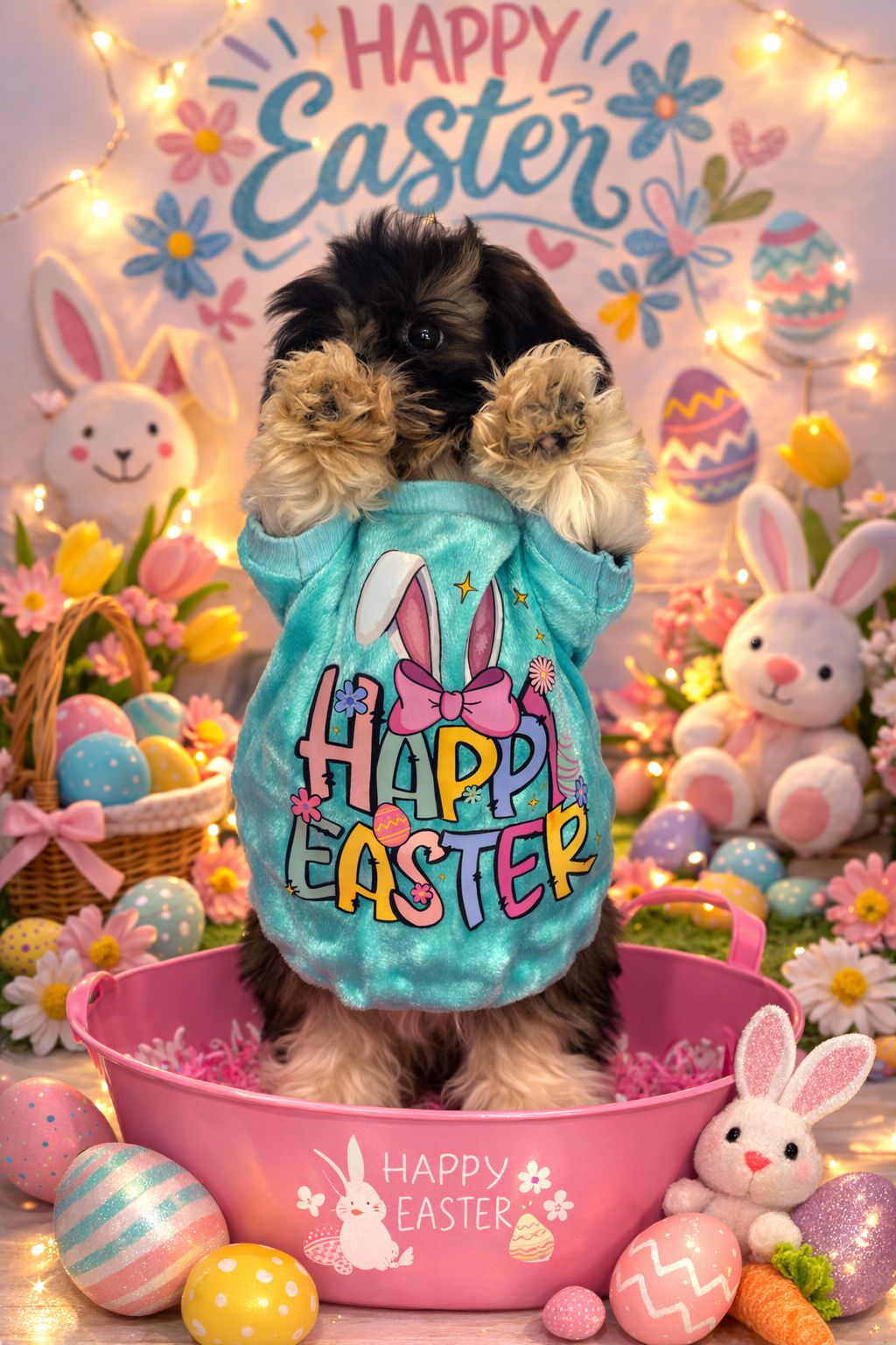 "Happy Easter" Celebration Tee: Vibrant Bunny Print Pet Shirt Puppy