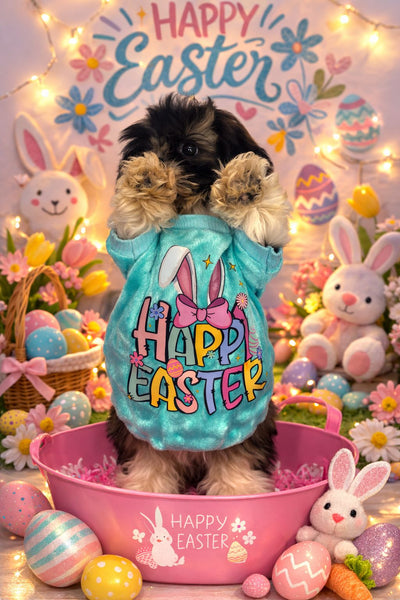 "Happy Easter" Celebration Tee: Vibrant Bunny Print Pet Shirt Puppy
