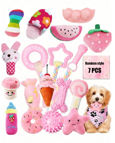 7-Piece Premium Puppy Play Set: Squeaky &amp; TPR Interactive Toys