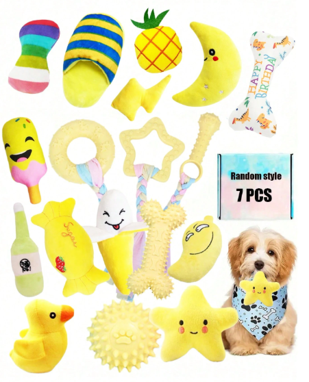 7-Piece Premium Puppy Play Set: Squeaky &amp; TPR Interactive Toys